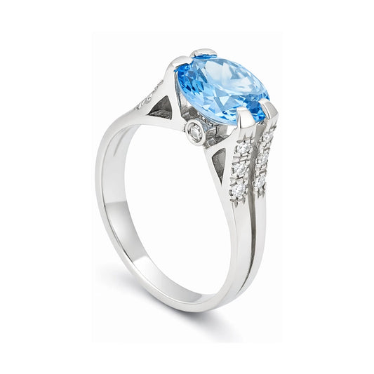 Anello Oro Bianco 18Kt con Diamante Blu
