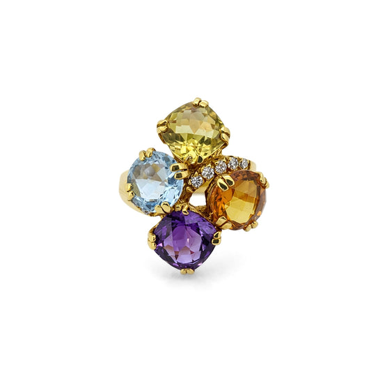 Anello Oro 18Kt con Ametista e Diamanti