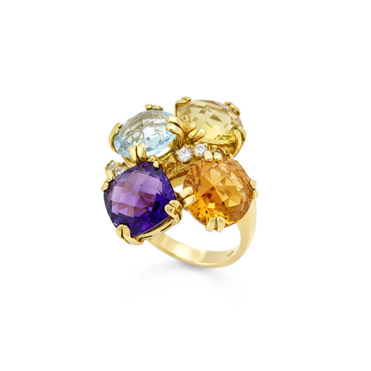 Anello Oro 18Kt con Ametista e Diamanti
