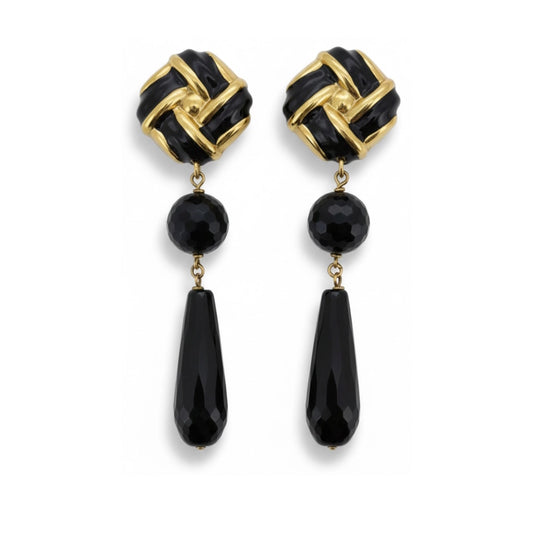 Orecchini Oro 18Kt con Onice e Smalto Nero